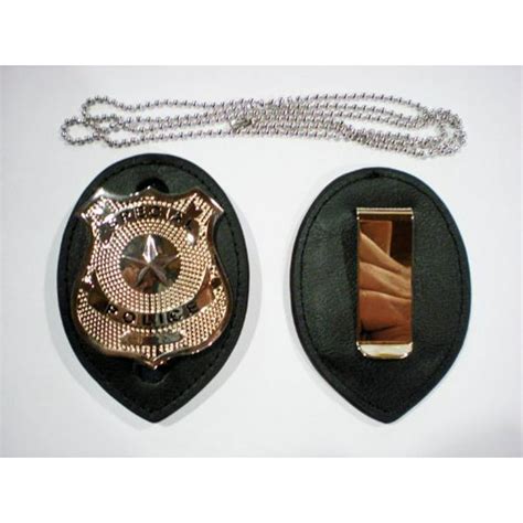 police leather badge with business card holder and chain